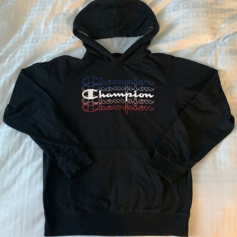 Champion Black Hoodie with Multicolor Logo